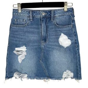 Hollister Ultra High Rise Distressed Denim Skirt